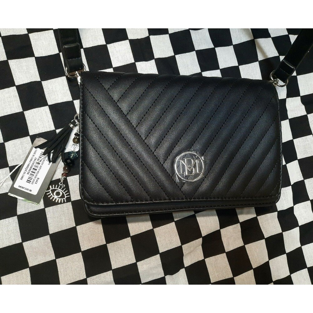 NWT Badgley Mischka Black Quilted Crossbody Bag with Evil Eye Charm
